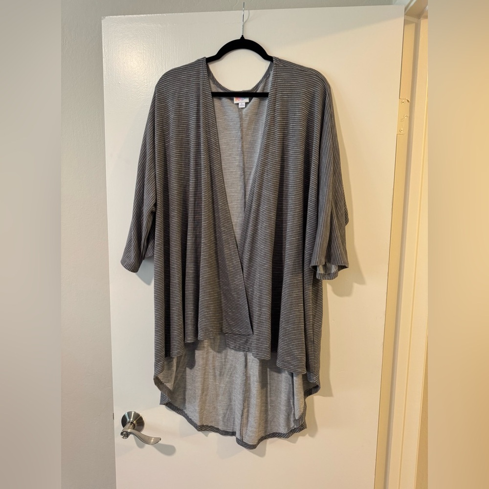 LuLaRoe Striped Open Front Cardigan white and gray high low